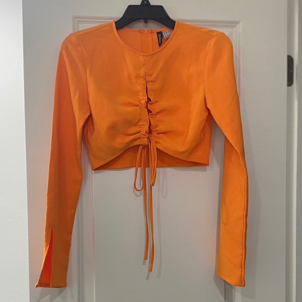 Orange Ruched Long Sleeve Top h&m